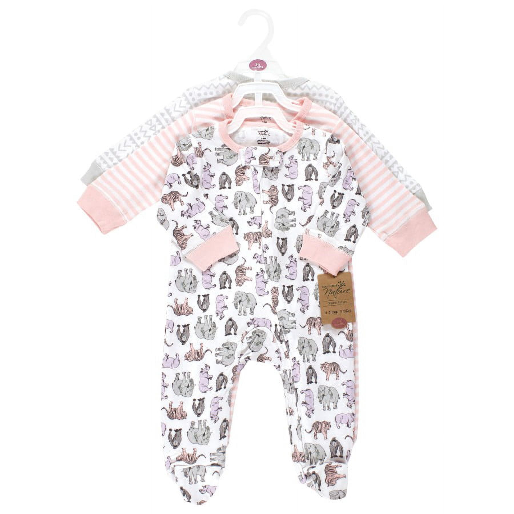 Touched by Nature Infant Girl Organic Cotton Sleep and Play, Girl Endangered Safari, Preemie