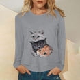 thumbnail image 3 of Camiseta de manga larga con estampado de cuello redondo suelto para mujer de verano Pompotops FGAJ3223, 3 of 5