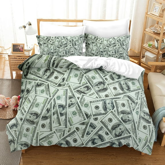 YJHDM Money Bedding Set 3D Luxury Pattern Down Duvet Cover Pillow Case 2/3pcs for US Full Size Bed