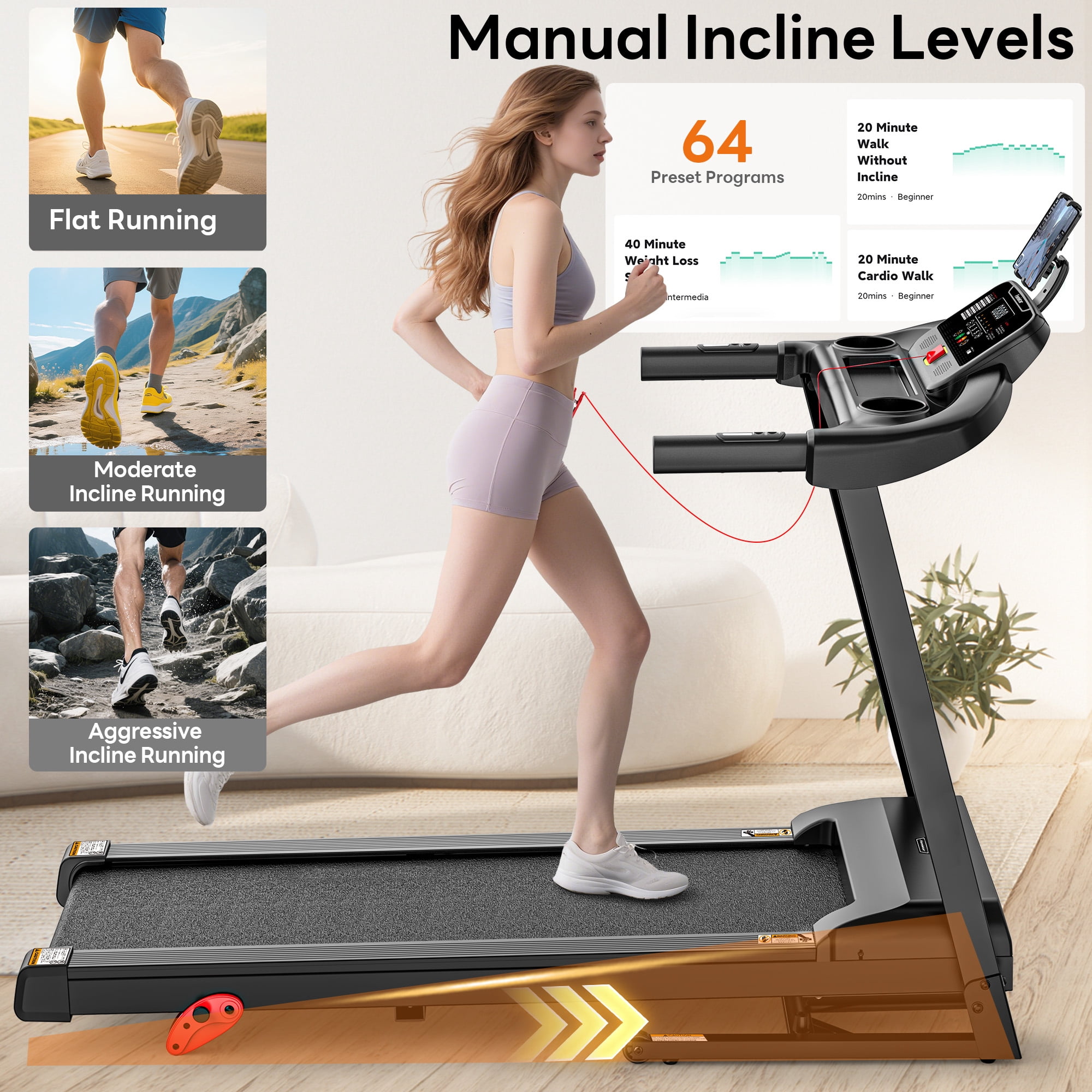 Folding Treadmill for Home, 3.1HP Treadmill with 12% Incline, Treadmill 350lbs Capacity, Running Machine Fitness, 0.6-7.5MPH, APP Control, 71Programs, Shock Absorption