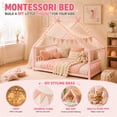 thumbnail image 5 of SESSLIFE Montessori Floor Bed, Twin Size Toddler Bed with Roof and Guardrail, House-Shaped Design, No Box Spring Needed, Toddler Bed Frame for Kids, Pink, 5 of 9