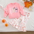 thumbnail image 2 of Xyant Toddler Baby Girl Halloween Outfit Pumpkin Print Ruffle Long Sleeve Sweatshirt Flare Pants 2pcs Clothes Set (White,18-24 Months), 2 of 5