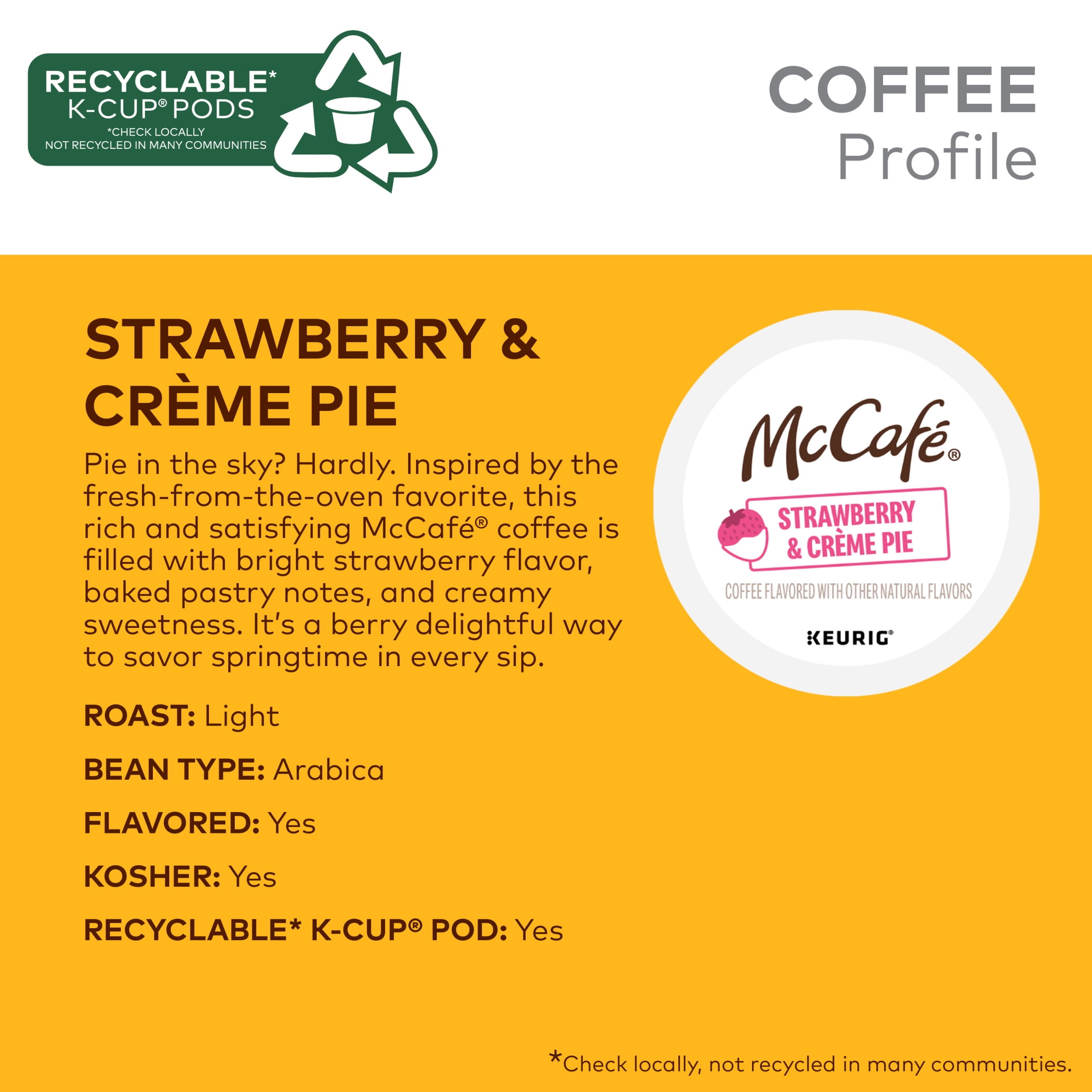 McCafe, Strawberry & Crème Pie Limited Edition Light Roast K-Cup Coffee Pods, 24 Count