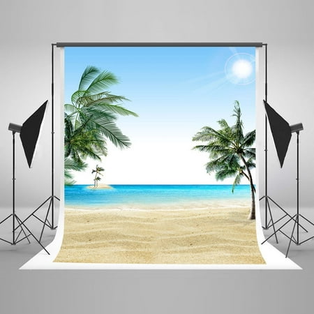 Image of 5x7ft Glitter Sun Green Treen Ocean Seaside Beach Lover Holideay Backdrop Photography Background Prop for Studio Wedding Children