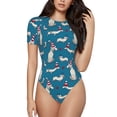 thumbnail image 1 of Bingfone Festive Dachshund Fun Pattern Women's Round Neck Bodysuit, Tight Snap Button Short Sleeve Bodysuit, Suitable for Party, Sports, Daily Wear-Large, 1 of 7
