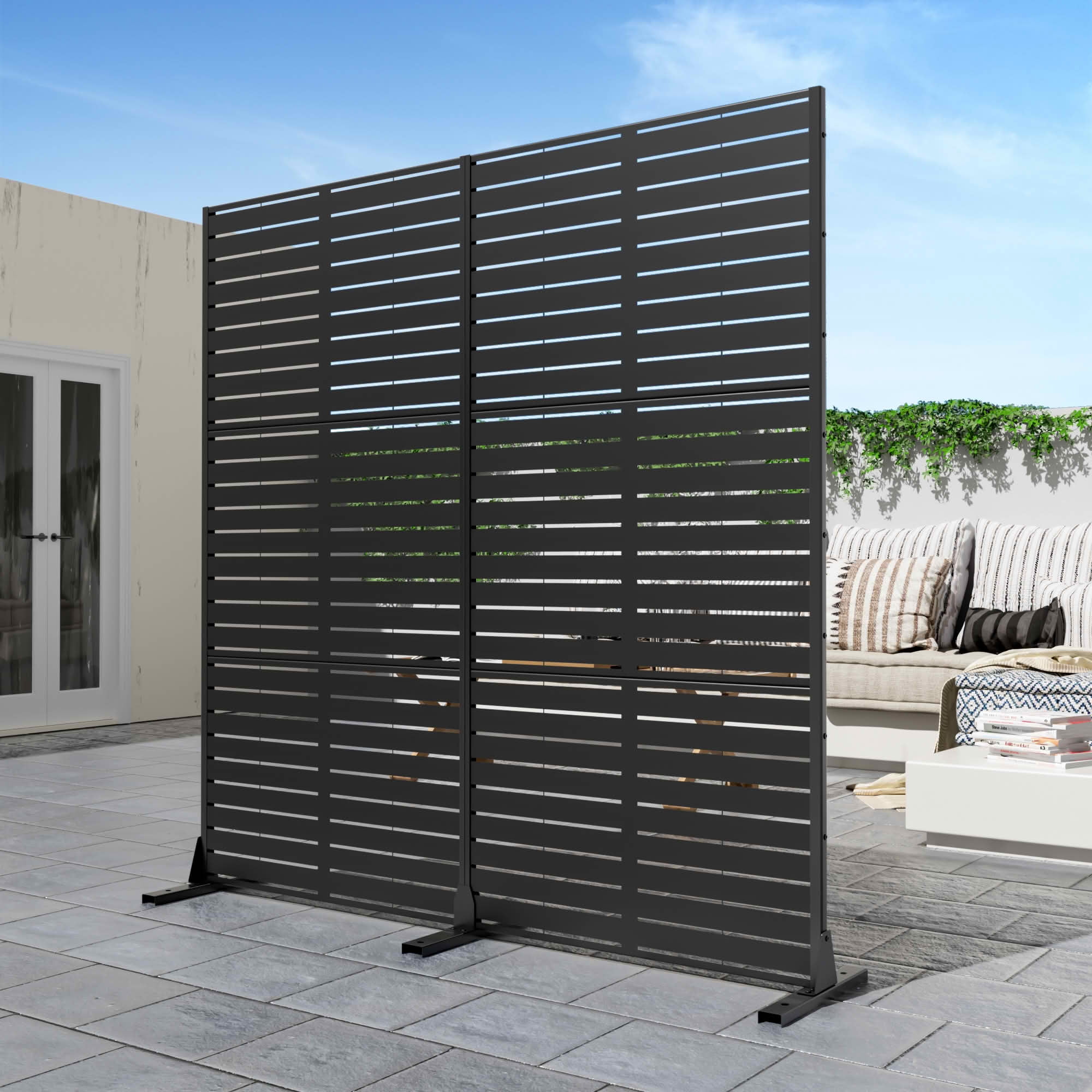 MAYEERTY 72x35x16 Inch Black Louvered Galvanized Steel Privacy Screen, 6 Piece Double Sided Set for Outdoor Street