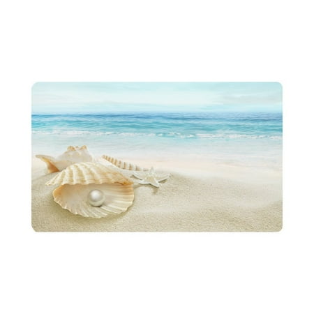 Shell Rug MKHERT Sea Shell with Pearl and Starfish on Tropical Blue Beach Doormat Rug Home Decor Floor Mat Bath Mat 30x18 inch ()