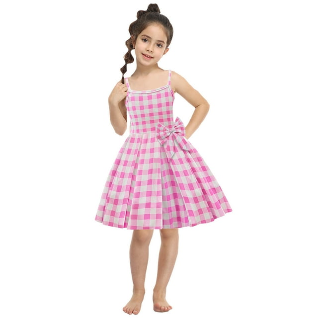 LSLJS Robe d'Été à Carreaux à Bretelles pour Tout-Petits Filles, Robe Décontractée Sans Manches pour Filles, Robe de Fête, Robe Soleil, Vêtements d'Été, Ensembles, Robes pour Filles ( Rose, 2-3 Ans )