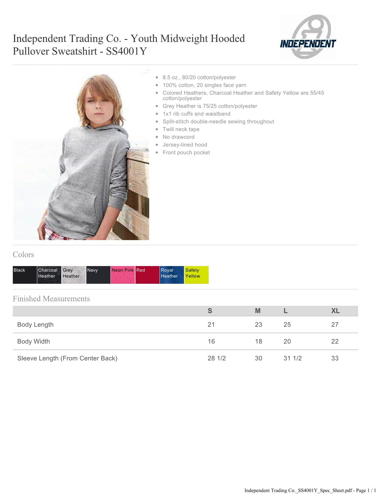Independent Trading Co ITC-Youth Hooded Pullover Sweatshirt-SS4001Y-XL-Neon Pink