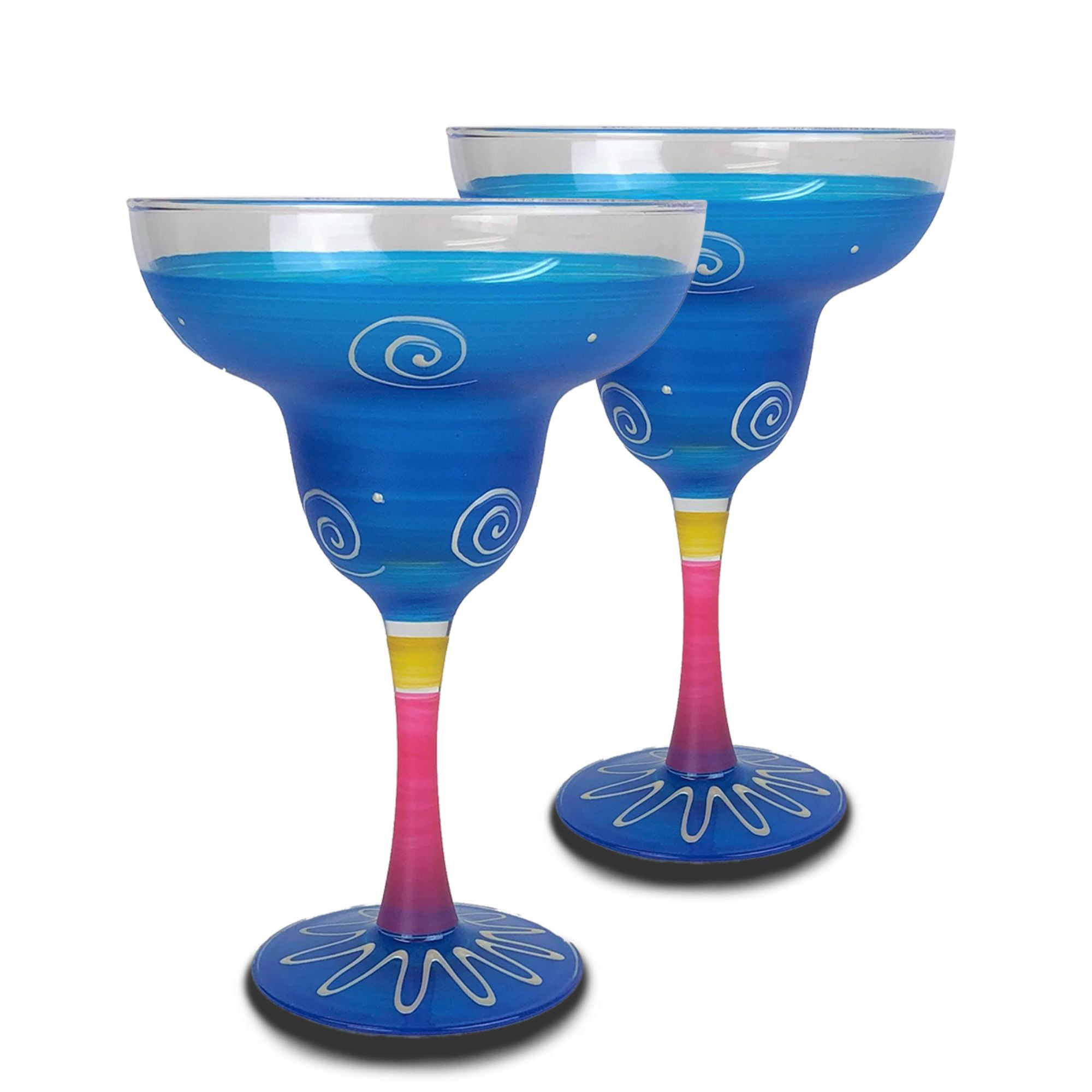 Set of 2 Turquoise and Yellow Hand Painted Margarita Drinking Glasses