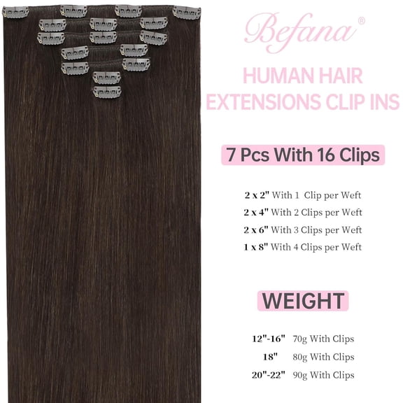 WEIF-Clip in Hair Extensions Human Hair 12 Inch 7 Pcs 70g Natural soft Straight Double Weft Clip in Hair Extensions Real Human Hair for Women 2#A Light Dark Brown