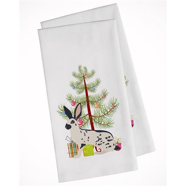 English Spot Lapin Serviette de Cuisine Blanche de Noël - Ensemble de 2