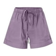 thumbnail image 5 of YUGYXL Plus Size Cotton Linen Shorts for Women Loose Drawstring Summer Shorts with Pockets High Stretch Waist Holiday Shorts Purple L, 5 of 6
