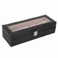 thumbnail image 4 of Caja de reloj rectangular de cuero sintético con 6 ranuras, organizador de regalo, color negro, 4 of 14