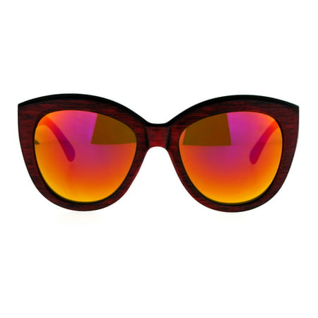 SA106 Womens Wood Grain Thick Plastic Butterfly Sunglasses Red