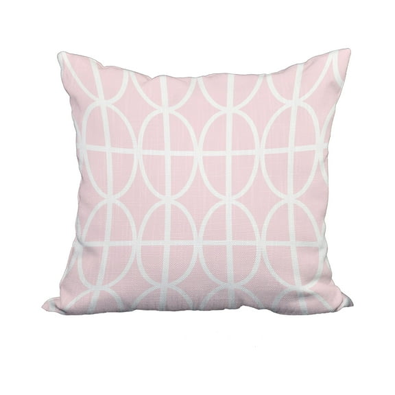 18 x 18 Inch Ovals and Stripes Pink Geometric Print Decorative Polyester Throw Pillow with Linen Texture