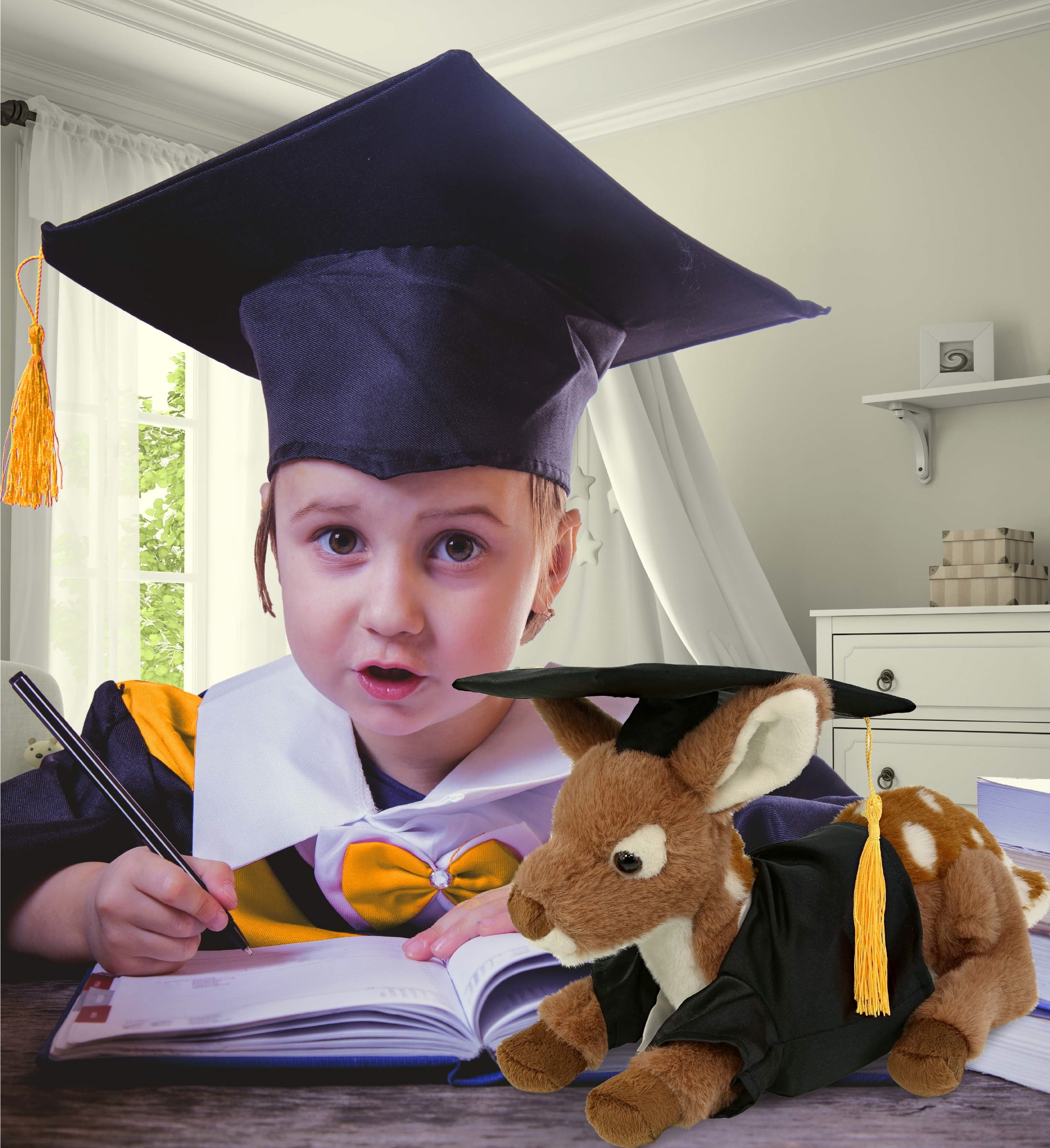 DolliBu Fawn Deer Graduation Plush Toy - Super Soft Deer Plush Graduation Stuffed Animal Dress Up with Graduation Gown and Cap with Tassel Outfit - Congratulatory Graduation Gift - 10 Inches