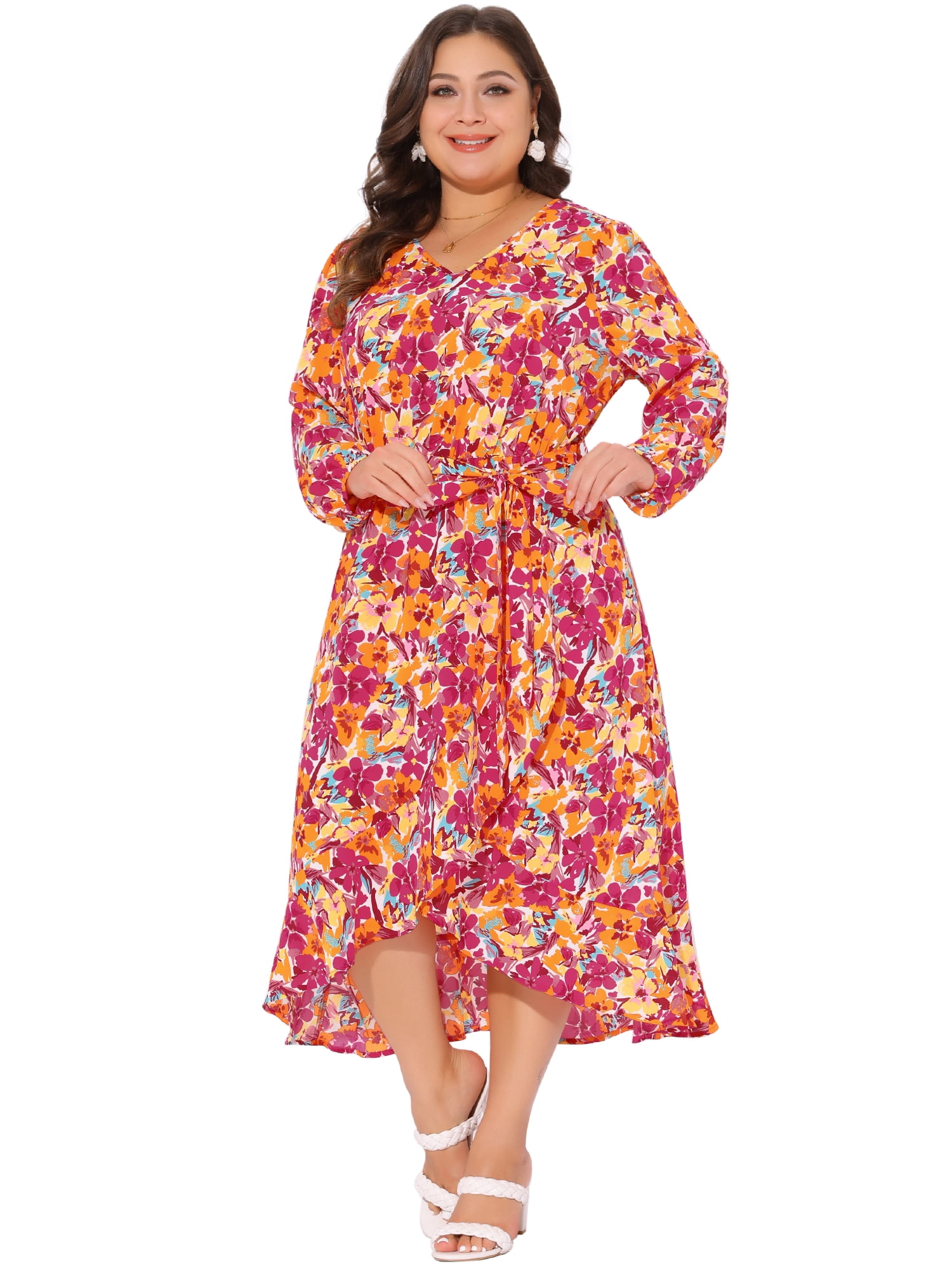 DARING DIVA Plus Size Maxi Long Sleeve V Neck Dress 3X Red