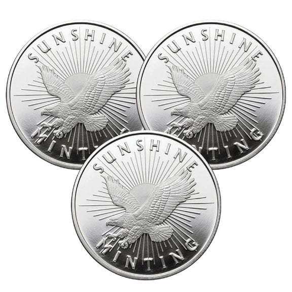 Collectible Lot of 3 - 1 Troy oz Sunshine Minting .999 Fine Silver Round Mint Mark SI