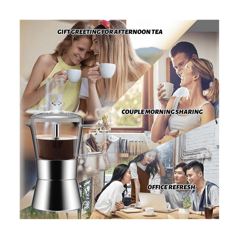 Moka Induction Stovetop Espresso Maker,Crystal Glass-top & Stainless Steel  Espresso Moka Pot,Classic Italian