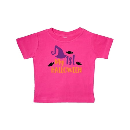 

Inktastic My First Halloween Witch Hat Bats - Purple Black Gift Baby Boy or Baby Girl T-Shirt