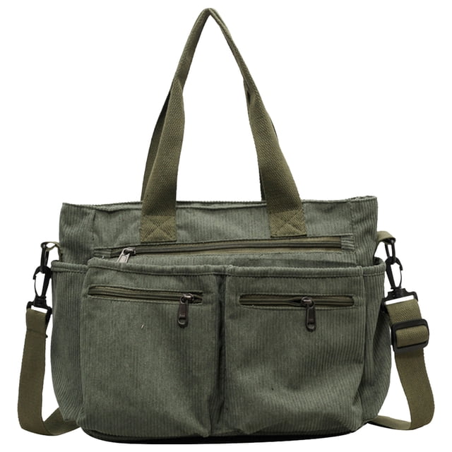 Bolso de mano de pana para mujer con múltiples bolsillos bolso de viaje con cremallera (verde)