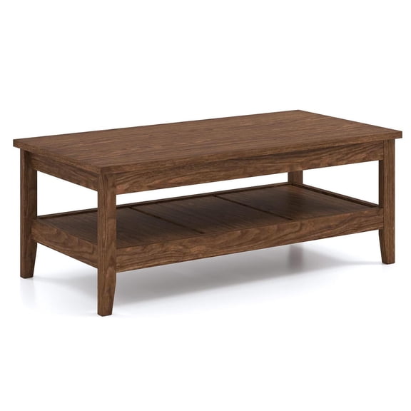 Spaco Farmhouse Style Coffee Table, Thickened Solid Tabletop, 2-Tier Storage Space, Rustic Aesthetic, Walnut