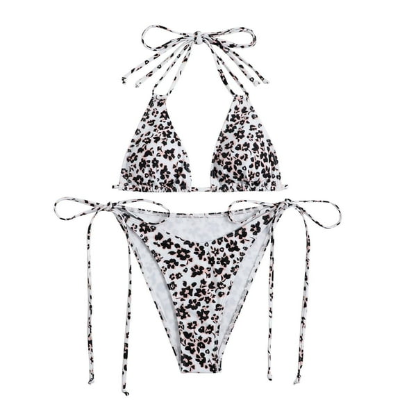 Odeerbi Halter Swimsuits for Women Printed Bikini Erogenous Slim Neck Tie Split Swimsuit Suit Orange