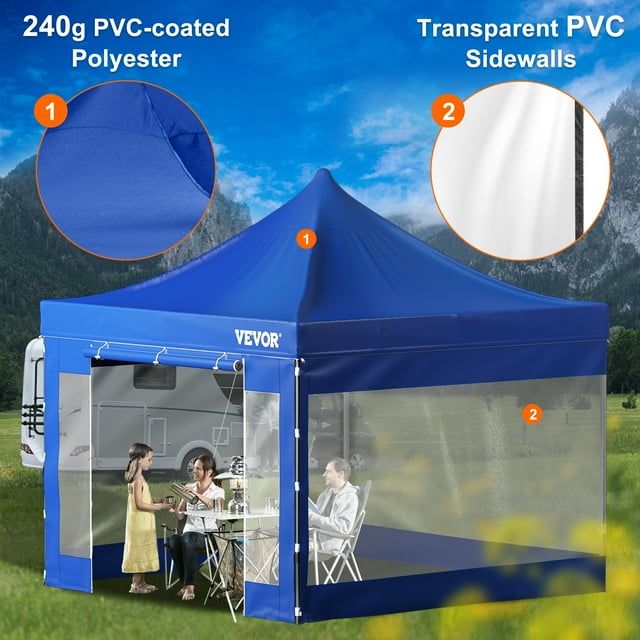VEVOR Carpa desplegable con dosel, 10 x 10 pies, carpa para patio al aire libre con paredes laterales extraíbles y bolsa con ruedas, refugio instantáneo impermeable resistente a los rayos UV para fies