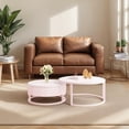 thumbnail image 3 of Round Nesting Coffee Table Set of 2 White Marble Coffee Table with Wood Storage Drawer Modern Circle Coffee Tables for Living Room Center Table Mid Century Coffee Table, 3 of 7