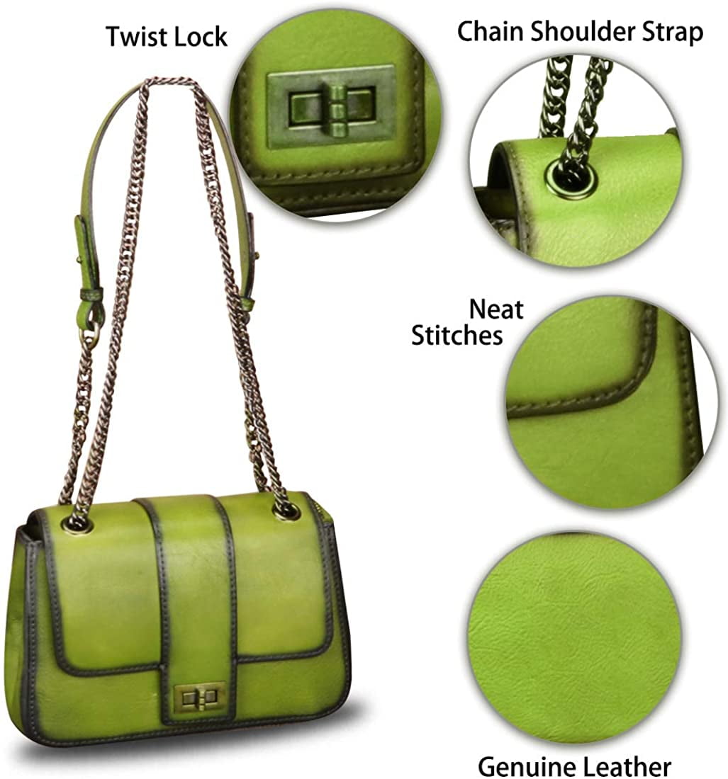 Genuine Leather Women's Chain Lock Handbag Crossbody Shoulder Bag Satchel Hobo 