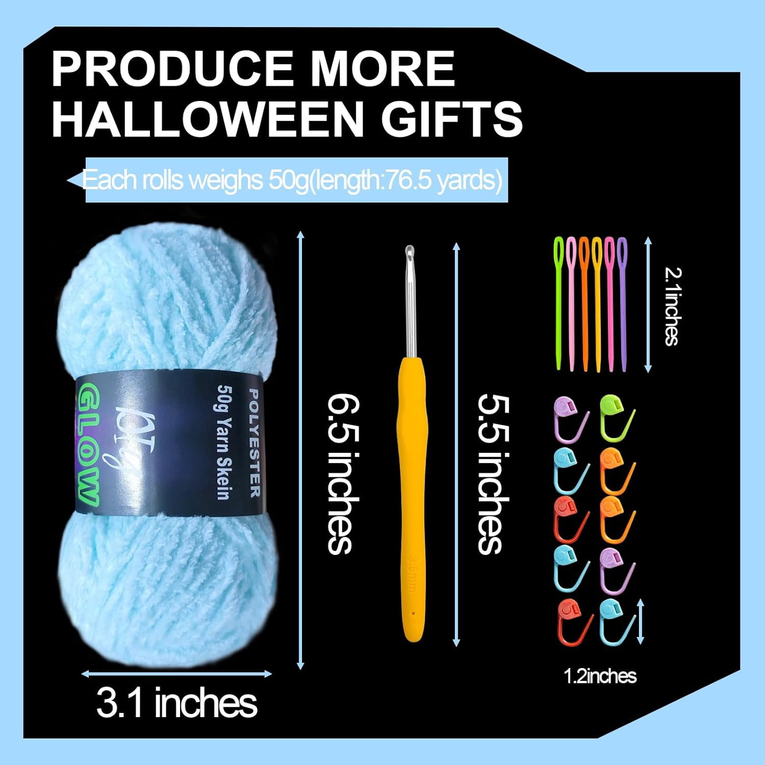 5PCS Glow in The Dark Chenille Yarn DIY Handcrafts Weaving Soft Chenille Yarn 70m/roll For DIY Knitting Enthusiasts（blue）