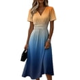 thumbnail image 3 of Laqbezok Smocked High Waist Short Sleeve Dress, Trendy Ombre Gradient Print A-Line Midi Dress, Casual V-Neck Fashion Summer Sun Dress, 3 of 6