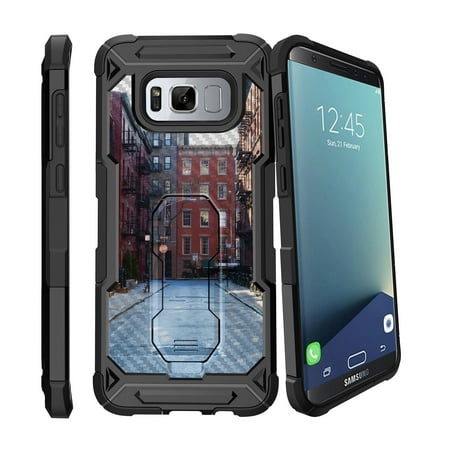 Case for Samsung Galaxy S8 Plus Version [ UFO Defense Case ][Galaxy S8 PLUS SM-G955][Black Silicone] Carbon Fiber Texture Case with Holster + Stand City Travel