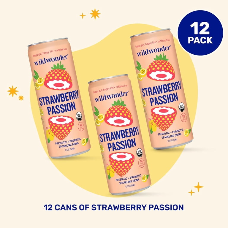 Wildwonder Strawberry Passion, Prebiotic + Probiotic Sparkling