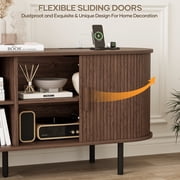 MARNUR 55 TV Stand for 60 TV, Wood Entertainment Center with Storage and Shelves, 2 Sliding Tambour Doors, Mid-Century Modern