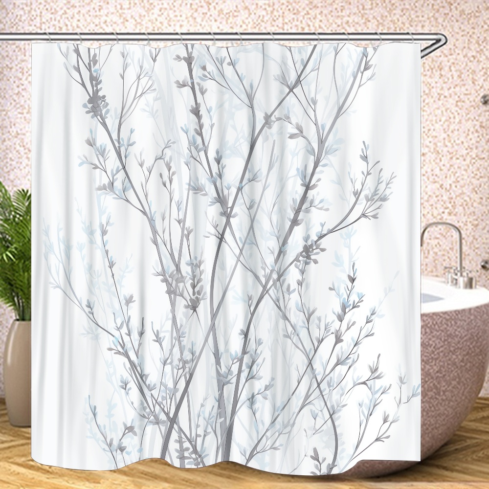 Blue Leaves Shower Curtain Set,Tree Branch Shower Curtains for Bathroom