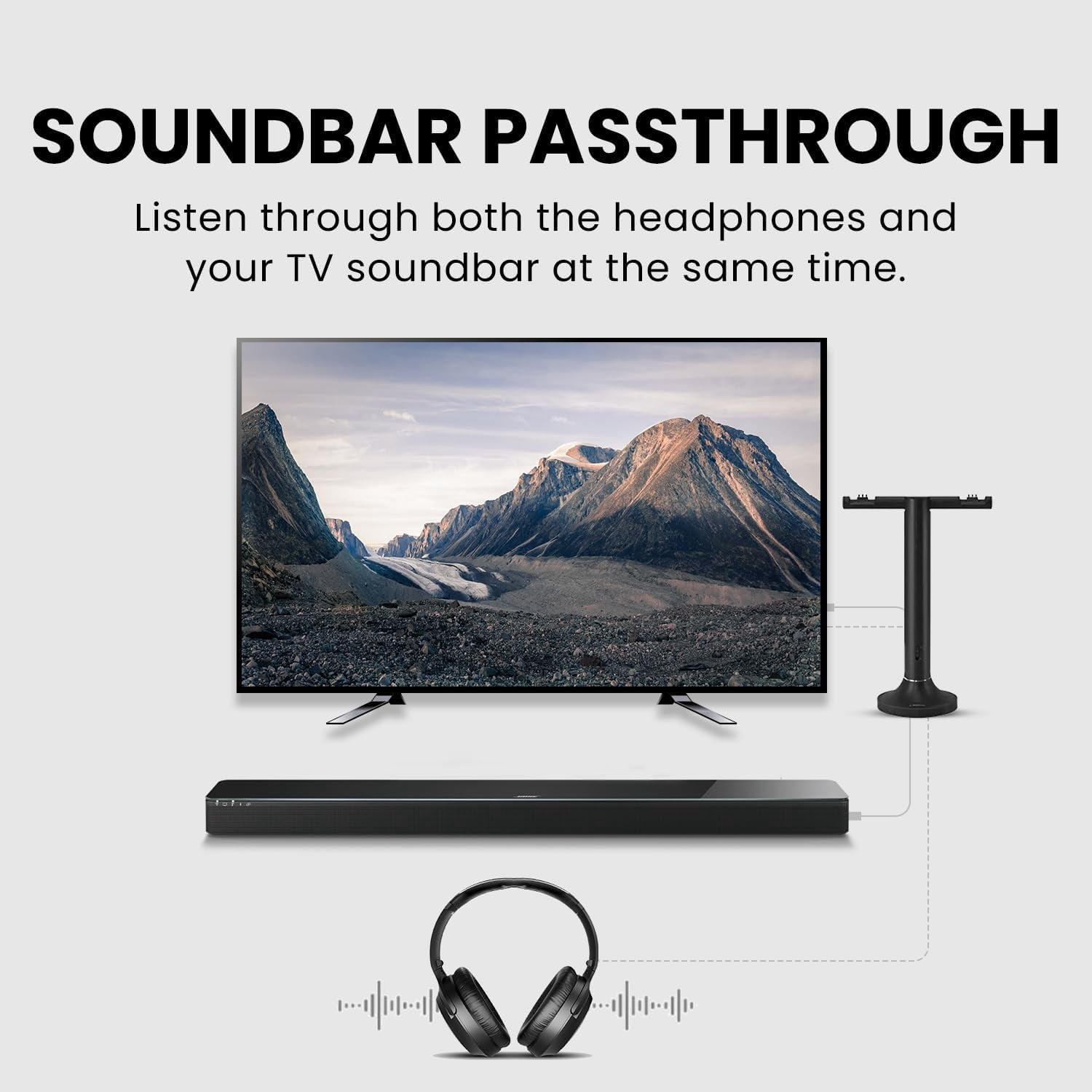 Avantree Duet - Dual Wireless Headphones for TV Watching with Transmitter/Charging Stand 2-in-1, Clear Dialogue Mode & Volume Boost for Seniors, Scalable to 100 Headphones - Black