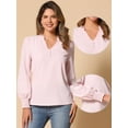 thumbnail image 2 of DARING DIVA Women's Vintage Ruffle V Neck Puff Long Sleeve Shirts XL Pink, 2 of 6