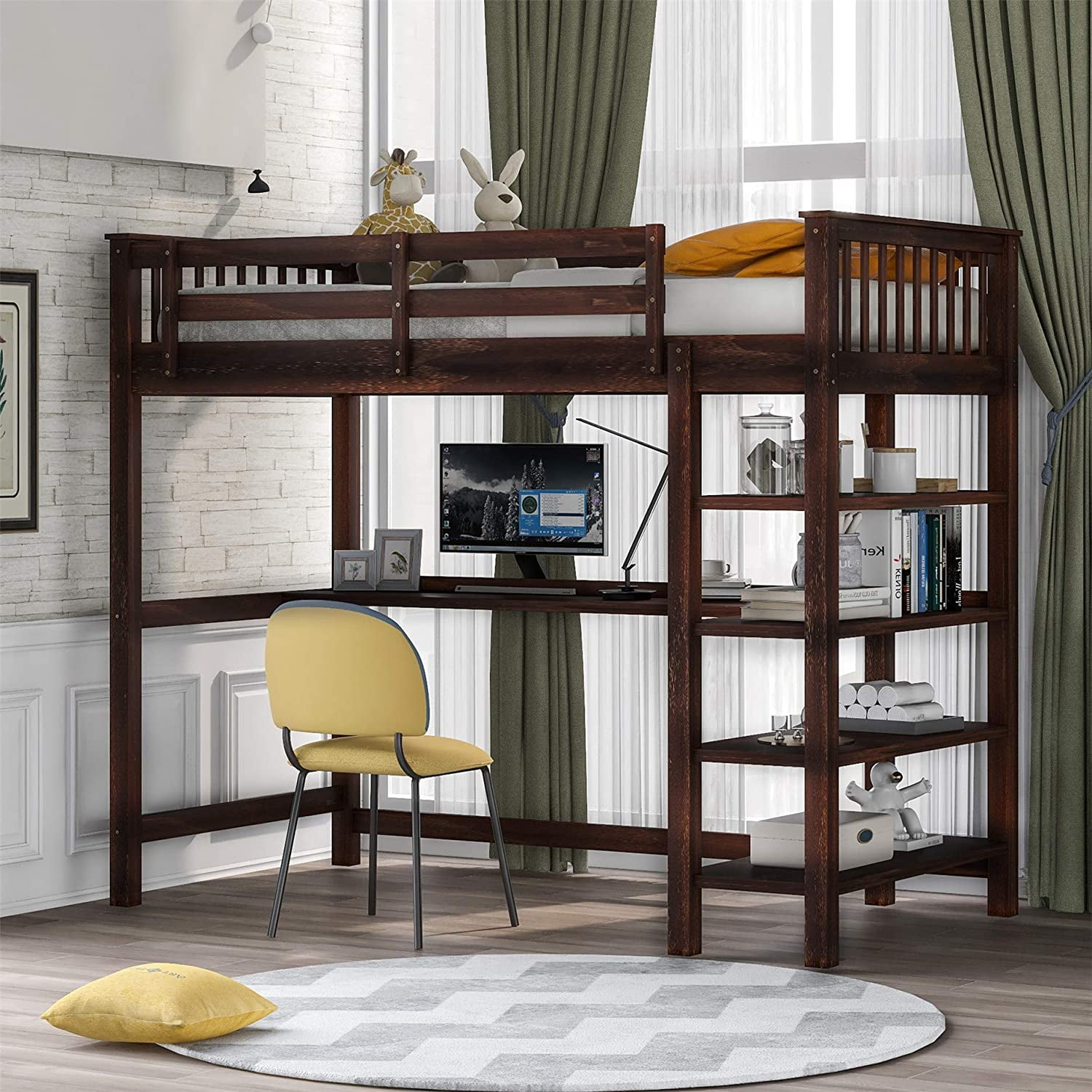 twin loft bed with desk and storage