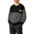 thumbnail image 7 of Boys Striped Sweatshirts Preppy Trendy Fall Crewneck Sweatshirt Long Sleeve Oversized Shirts Pullover Dark Gray, 2 Y, 7 of 7
