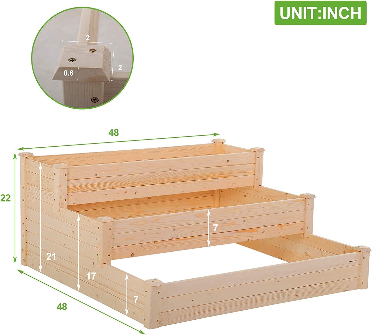 3-Tier Raise Garden Bed, Elevated Garden Bed Kit Wooden Planter Box 48x48x22 inch Elevated Planter Box for Plants Herbs Vegetables, Natural