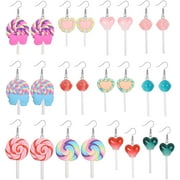 Jstyle 12 Pairs Statement Cute Earrings Candy Lollipop Dangle Earring Colorful Cartoon Drop Rainbow Resin Food Earrings Set for Women