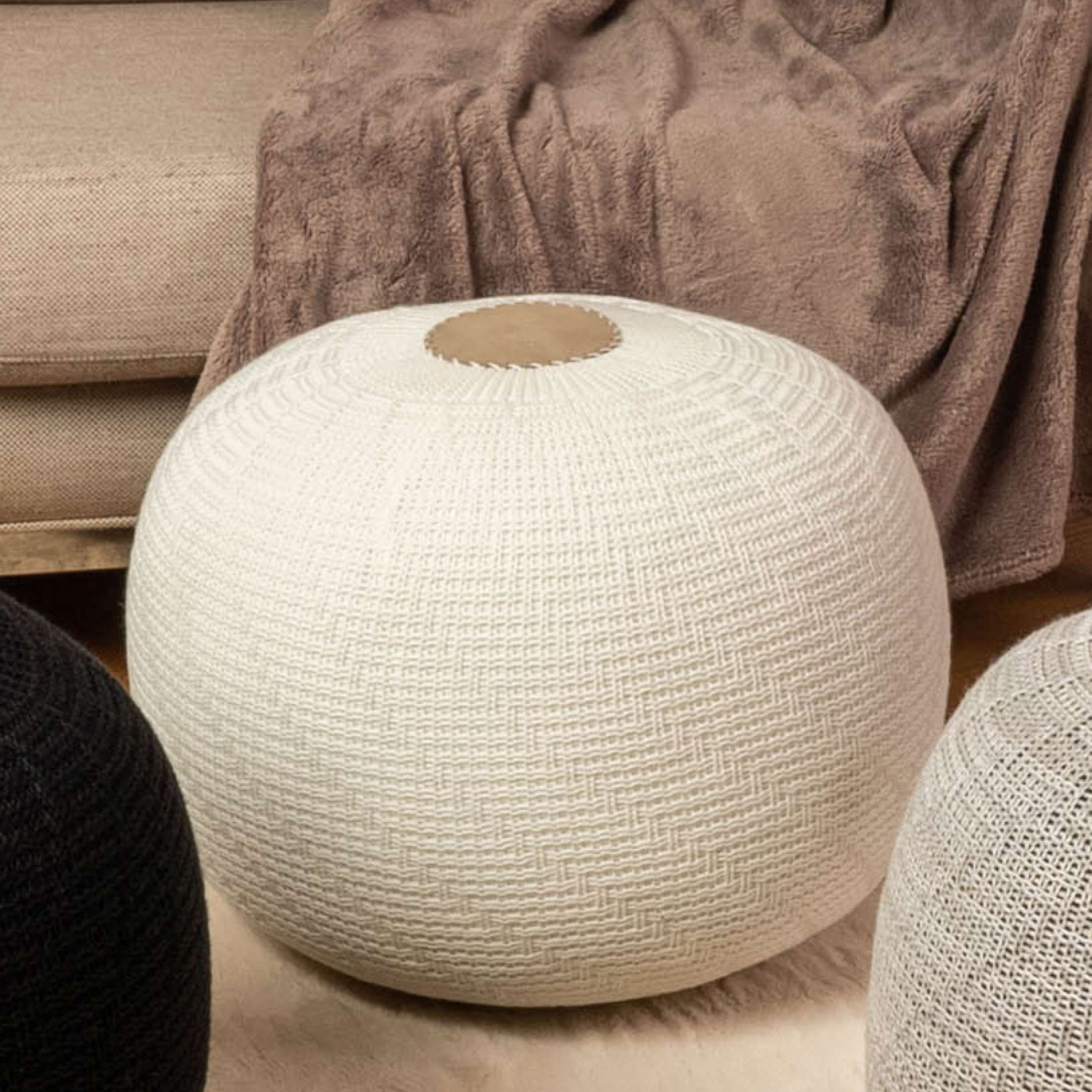 ENGLISH HOME Knitted Pouf, Ottoman Footstool, Round Pouf Rest, Outdoor