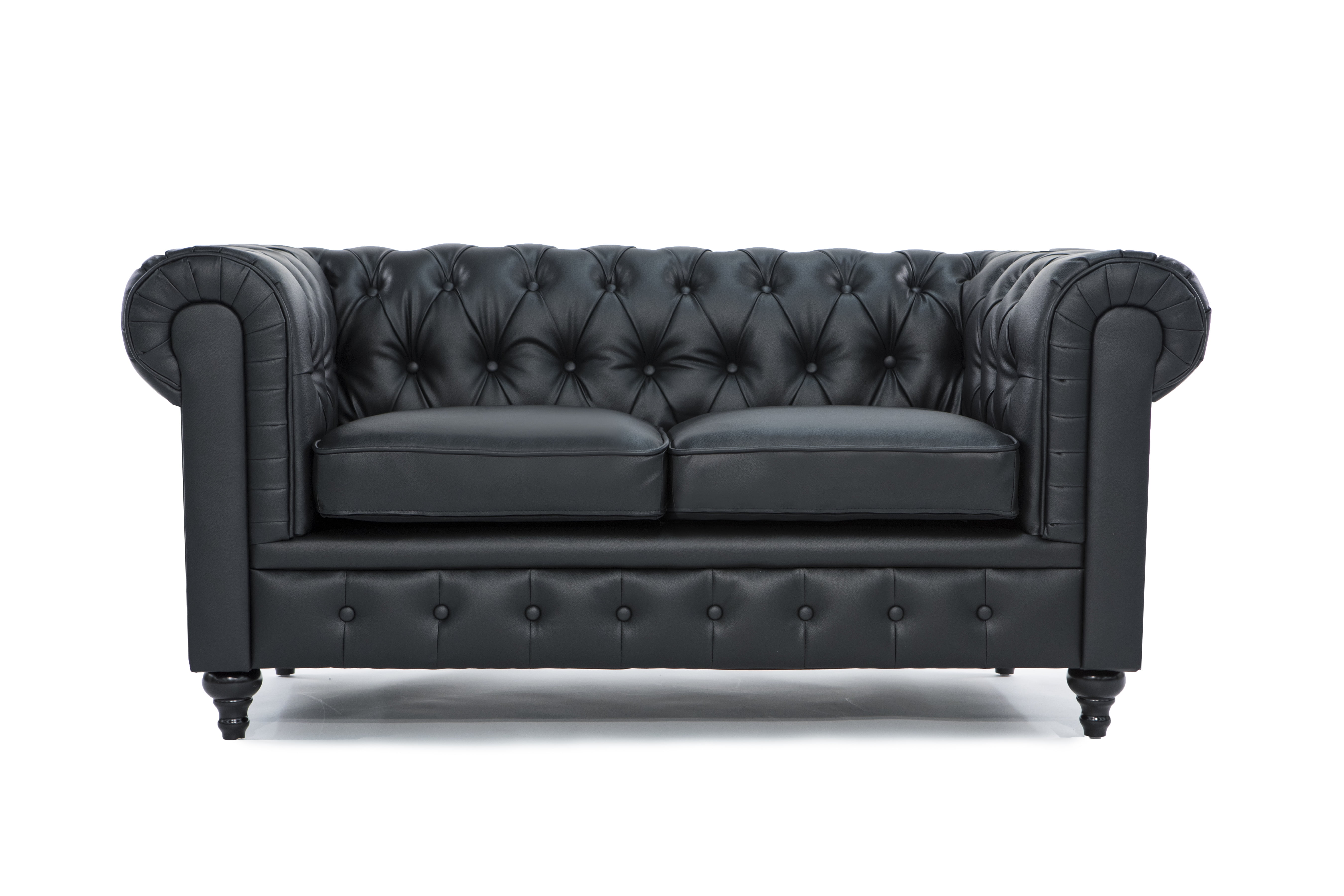 Classic Scroll Arm Tufted Bonded Leather Chesterfield Loveseat