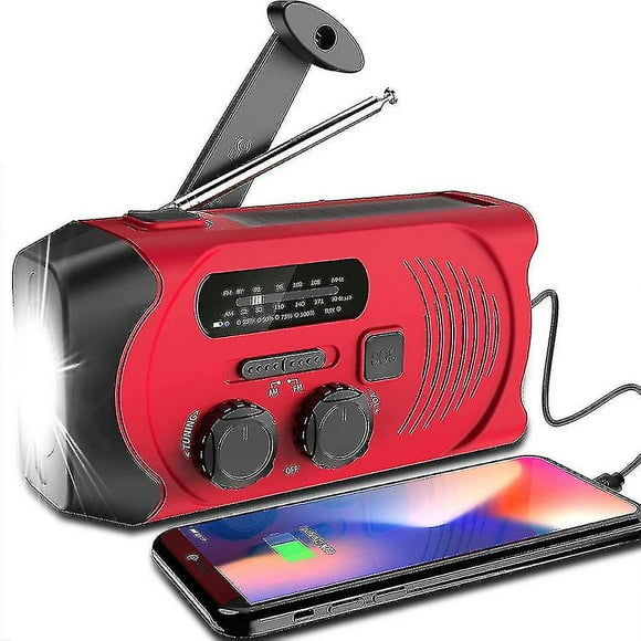 Solar Radio Am/fm Crank Radio Portable Usb Recharable Radio With 2000mah Bank, Led Flash, Sos Alarm And Hand Crank Dynamo For C