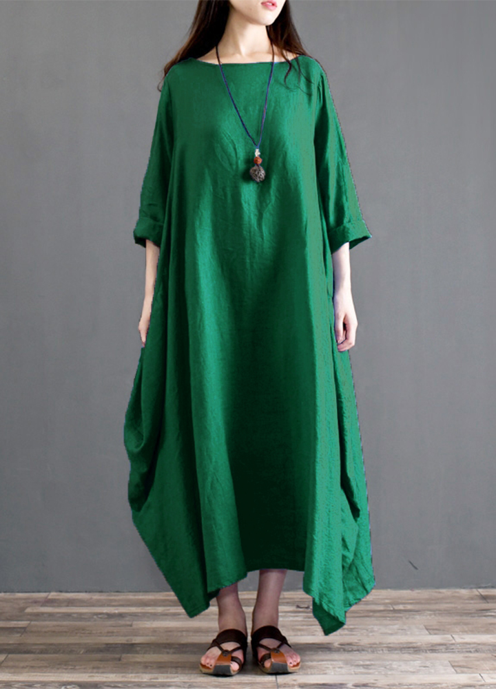 Ethnic Women Dress Solid Cotton Pocket 
