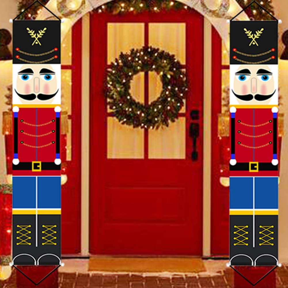 A Christmas Nutcracker Banner Decorations Outdoor Soldier Model Banners Christmas Porch Sign New Year Outdoor Indoor Christmas Decorations Hanging Banner for Home Yard Wall Front Door Garden Party Ornament