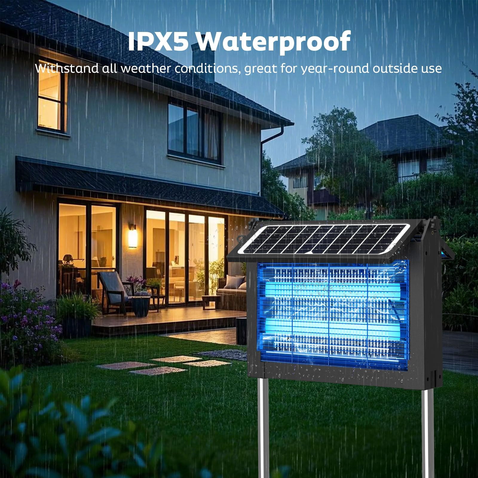 Solar Zapper Outdoor With Dual Panel  4500v Mosquito Waterproof Rechargeable Electric Fly Cordless Killer For Backyard Patio Garden Rv Camping