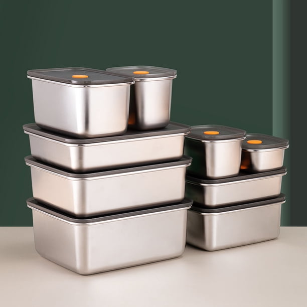 Fiambrera de acero inoxidable 304, rectangular, con tapa, para almacenar alimentos congelados, grande, sellada
